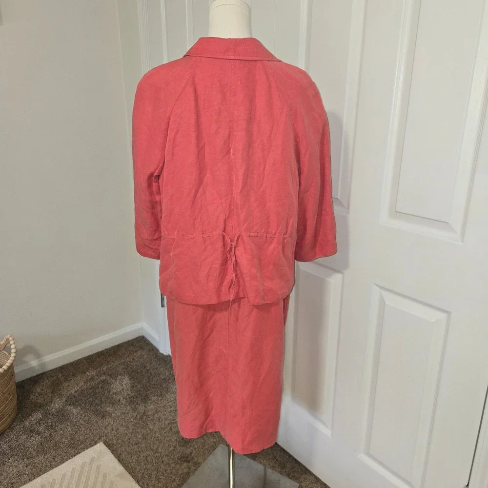 J. Jill Dress & Jacket Set Women XL/L Petite Coral Silk Linen 2 Piece Co-ord